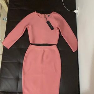 Two piece salmon colored skirt and top